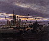 Harbour Canvas Paintings - Boats in the Harbour at Evening